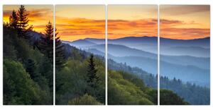 Obraz horskej krajiny pri západe slnka (Obraz 160x80cm)