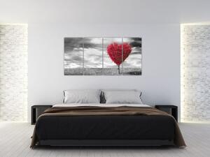 Obraz - červené srdce na lúke (Obraz 160x80cm)