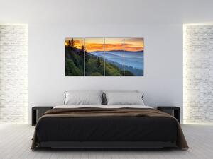 Obraz horskej krajiny pri západe slnka (Obraz 160x80cm)