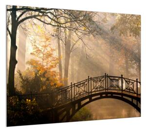 Sklo do kuchyne most v jesennom parku - 34 x 34 cm