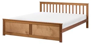 Posteľ hnedá borovicové drevo MDF 160 x 200 cm s čelom minimalistický štýl spálňa