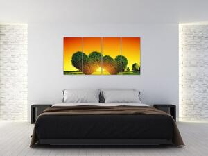 Zelené srdce sa zapadajúcim slnkom (Obraz 160x80cm)