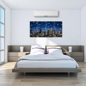Moderný obraz: večerné mesto budúcnosti (Obraz 160x80cm)