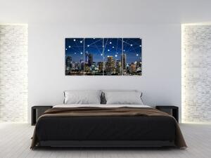 Moderný obraz: večerné mesto budúcnosti (Obraz 160x80cm)
