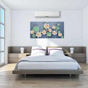 Kvety na modrom pozadí - obraz (Obraz 160x80cm)