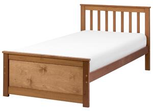 Posteľ hnedá borovicové drevo MDF 90 x 200 cm s čelom minimalistický štýl spálňa