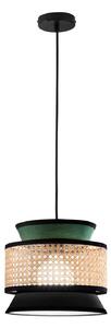 Svietidlo Gazebo, zelená/čierna/prírodná, Ø 26 cm, látka/rattan, Zelená, Obývacia izba / jedáleň, Textil / látka / hodváb, Závesné svietidlo