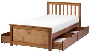 Posteľ hnedá borovicové drevo MDF 90 x 200 cm s čelom 4 zásuvky minimalistický štýl spálňa