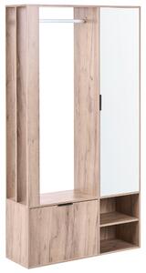 Skriňa na chodbu svetlohnedá drevotrieska 100 x 35 x 190 cm vešiak na kabáty skrinka na topánky zrkadlové dvere moderná predsieň