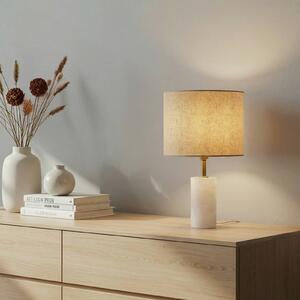 Lindby Stolová lampa Alabaster, biela/béžová, Ø 25cm, mramor, E27, Krémová / jantárovo žltá, Obývacia izba / jedáleň, Textil / látka / hodváb, Škandinávsky, Stojacie svietidlo