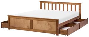 Posteľ hnedá borovicové drevo MDF 120 x 200 cm s čelom 4 zásuvky minimalistický štýl spálňa