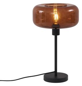 Retro stolová lampa čierna s bronzovým sklom - Bizle