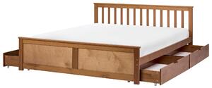 Posteľ hnedá borovicové drevo MDF 160 x 200 cm s čelom 4 zásuvky minimalistický štýl spálňa