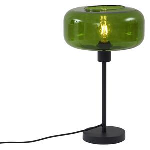 Retro stolová lampa čierna so zeleným sklom - Bizle