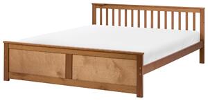Posteľ hnedá borovicové drevo MDF 180 x 200 cm s čelom minimalistický štýl spálňa