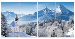 Kostol v horách - obraz zimnej krajiny (Obraz 160x80cm)