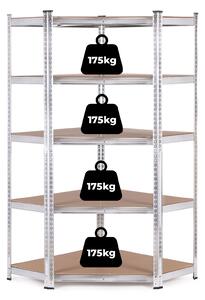Rohový úložný regál 180x90x40 cm, 5 políc, nosnosť 875 kg, ModernHome