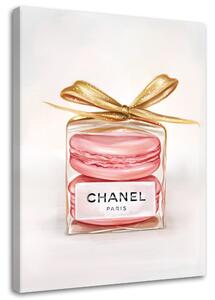 Obraz na plátne Flakón na parfém Chanel a makrónky Rozmery: 40 x 60 cm