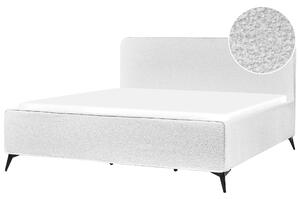 Rám postele s čelom biele buklé čalúnenie čierne kovové nohy 180 x 200 cm klasický minimalistický štýl spálňa