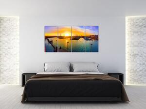 Obraz prístavu pri zapadajúcom slnku (Obraz 160x80cm)
