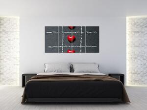 Šachovnica s červenými srdci (Obraz 160x80cm)