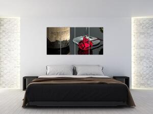 Červená ruža na stole - obrazy do bytu (Obraz 160x80cm)