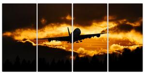 Pristávajúce lietadlo pri západe slnka - obraz (Obraz 160x80cm)