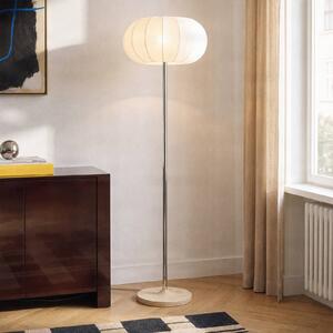 NOLA Stojacia lampa Elovie, prírodná farba/chróm, látka/travertín, 160 cm, Biela / opálová, Obývacia izba / jedáleň, Kameň, Škandinávsky, Stojaca lampa