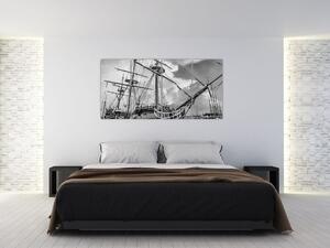 Čiernobiely obraz plachetnica (Obraz 160x80cm)