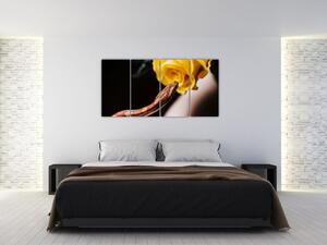 Obraz hada so žltou ružou (Obraz 160x80cm)