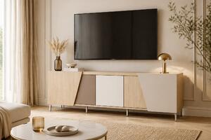 TV skrinka Miraza 180 cm geometrická - škandinávska rybia kosť / béžová / biela / hnedá