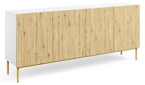 Komoda Nicole 200 cm štvordverová - Biely / Dub artisan / zlote nozki