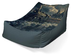Sablio Sedací vak Lounge Parná lokomotíva v zasneženom meste - 80 x 95 x 50 cm