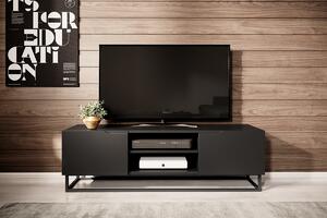 TV skrinka Loftia Mini 160 cm s otvorenými priečinkami a kovovým rámom – čierna / čierny mat