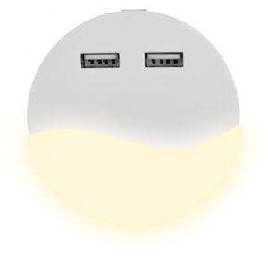 V-TAC LED Nočné svetielko 0.4W (10lm), 2xUSB, okrúhle Farba svetla: Teplá biela