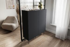 Vysoká komoda Desin 120 cm s dvoma dverami a skrytými zásuvkami - čierny mat / dub nagano