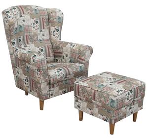 Kreslo (ušiak) s taburetkou Astrid - vzor patchwork Viorica 1