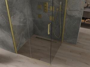 Mexen Omega, sprchovací kút s posuvnými dverami 100 (dvere) x 100 (stena) cm, 8mm sklo, zlatý profil-číre sklo, 825-100-100-50-00