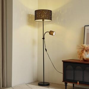 Stojacia lampa Lindby Melanie, čierna, látka, Ø 36 cm, 2 svetlá., Čierna, Obývacia izba / jedáleň, kov, Moderný, Stojaca lampa