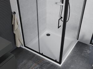 Mexen APIA, sprchový kút s posuvnými dverami 100 (dvere) x 100 (stena) cm, 5mm číre sklo, čierny profil + biela sprchová vanička, 840-100-100-70-00-4010B