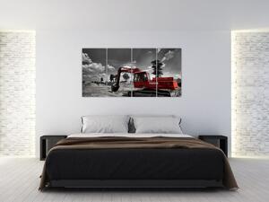 Obraz, červený bager (Obraz 160x80cm)