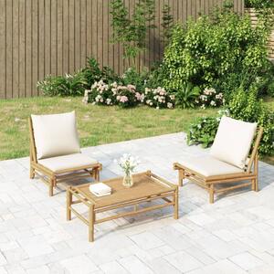 Záhradné stoličky 2 ks s krémovo-bielymi vankúšmi bambus