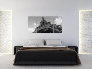 Čiernobiely obraz Eiffelovej veže (Obraz 160x80cm)