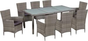 Maison Exclusive – 9-dielna záhradná jedálenská súprava s poduškami Poly Rattan Grey