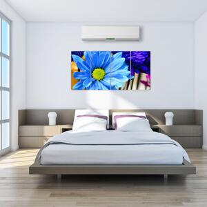 Modrá chryzantéma - obrazy (Obraz 160x80cm)