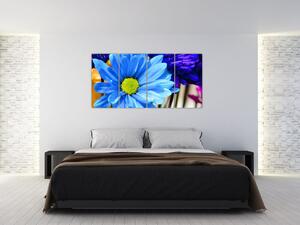 Modrá chryzantéma - obrazy (Obraz 160x80cm)