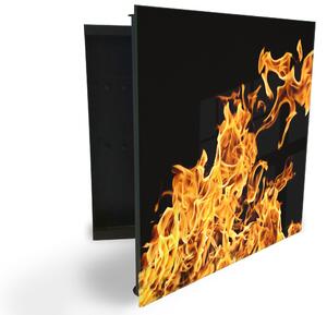 Glasdekor skrinka na kľúče - detail plameň oheň - Ľavé / Čierna
