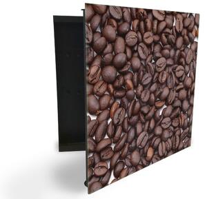 Glasdekor skrinka na kľúče - hnedé kávové zrná - Ľavé / Čierna