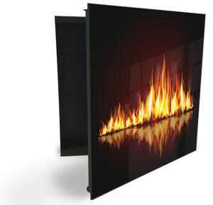 Glasdekor skrinka na kľúče - plamene oheň s odrazom - Ľavé / Čierna