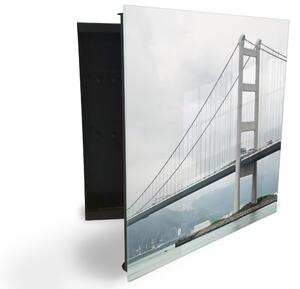 Glasdekor skrinka na kľúče - most nad riekou - Ľavé / Čierna